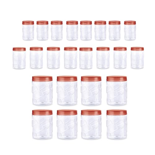 Image of MILTON Vitro Airtight Canister for Kitchen Storage Food Grade Plastic, Stackable & Transparent Organizer Jars, Set of 24(8 x 300ml,700ml,1400ml each) Tea,Coffee,Sugar,Dry Fruits, Grains, Pulses, Brown