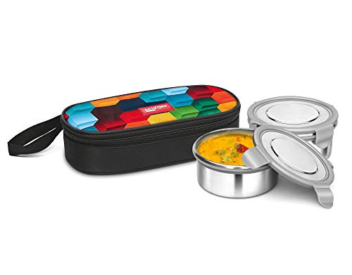 Milton Fresh Meal Click Stainless Steel Lunch Box Set of 2, 320 ml, Rainbow