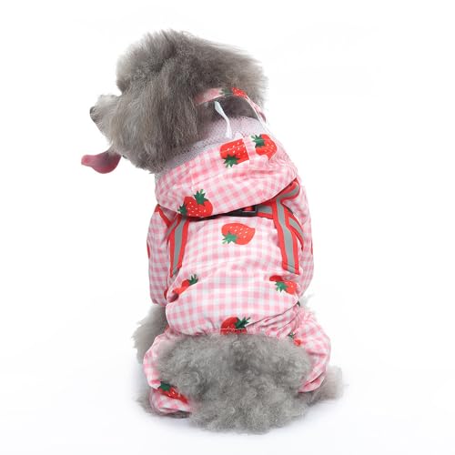 小型・中型犬用レインコート|かわいいフルカバーデザイン・フルーツ柄・防水ペットレインウェア・犬用フード付き雨具(F,X-Small)