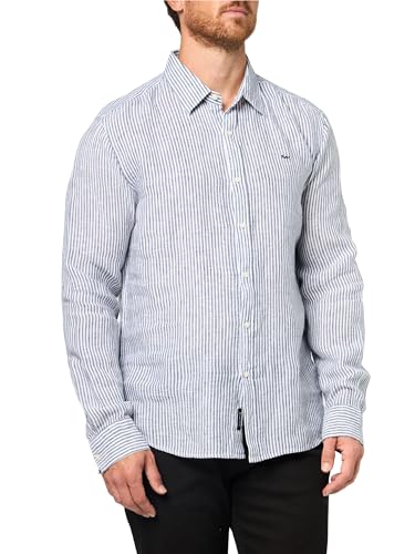 Image of Michael Kors Men's Long Sleeve Stripe Linen, Midnight, Medium