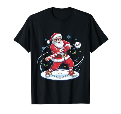 Lustiger Baseball Santa 67 Weihnachts-Pyjama für Jungen T-Shirt