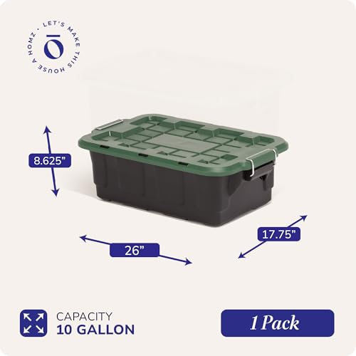 Image of HOMZ 2 Pack 10-Gallon Plastic Stackable Storage Bin with Lid, Container Box with Latching Handles for Home Garage Organization, Black /Green