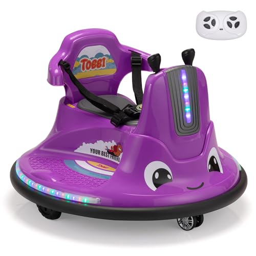 TOBBI Toddlers Bumper Car, 12v Baby Electric Ride On Snail Shape Toy with Remote Control/Children DIY Funny Stickers/360 Degree Spin for Kids of Ages 1.5-9 (Purple)