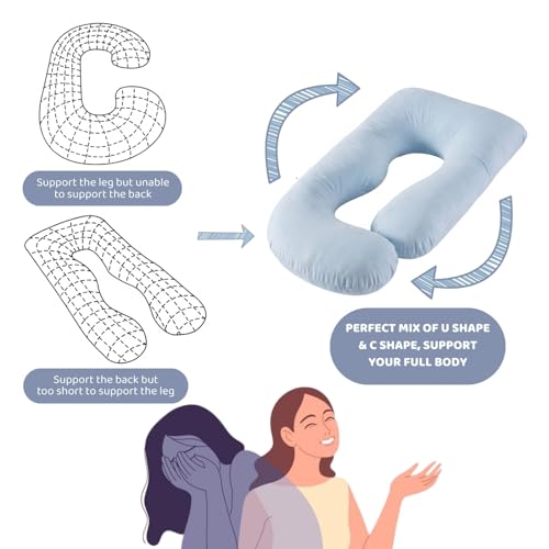 Image of haus & kinder Pregnancy Pillow for Women | Maternity Pillows for Pregnancy Sleeping | Pregnancy Full Body & Back Support Maternity Pillow | J-Shape (Ice Blue)