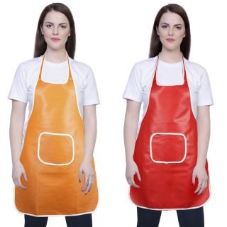 Image of Rexine Waterproof Kitchen Apron Multi color With Front Pocket-Set Of 2