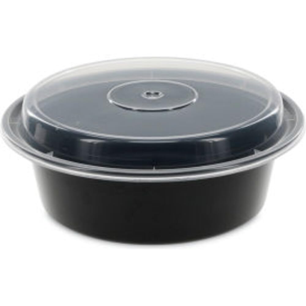 Pactiv NC729B Versatainers, 1 Compartment, 32 oz, 7" Diameter, Black/Clear (Pack of 150)