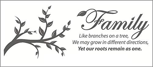 Vinilo adhesivo de pared con texto en inglés "Family Like Branches on a Tree", 32 pulgadas de ancho x 12 pulgadas de alto, opciones de color gris