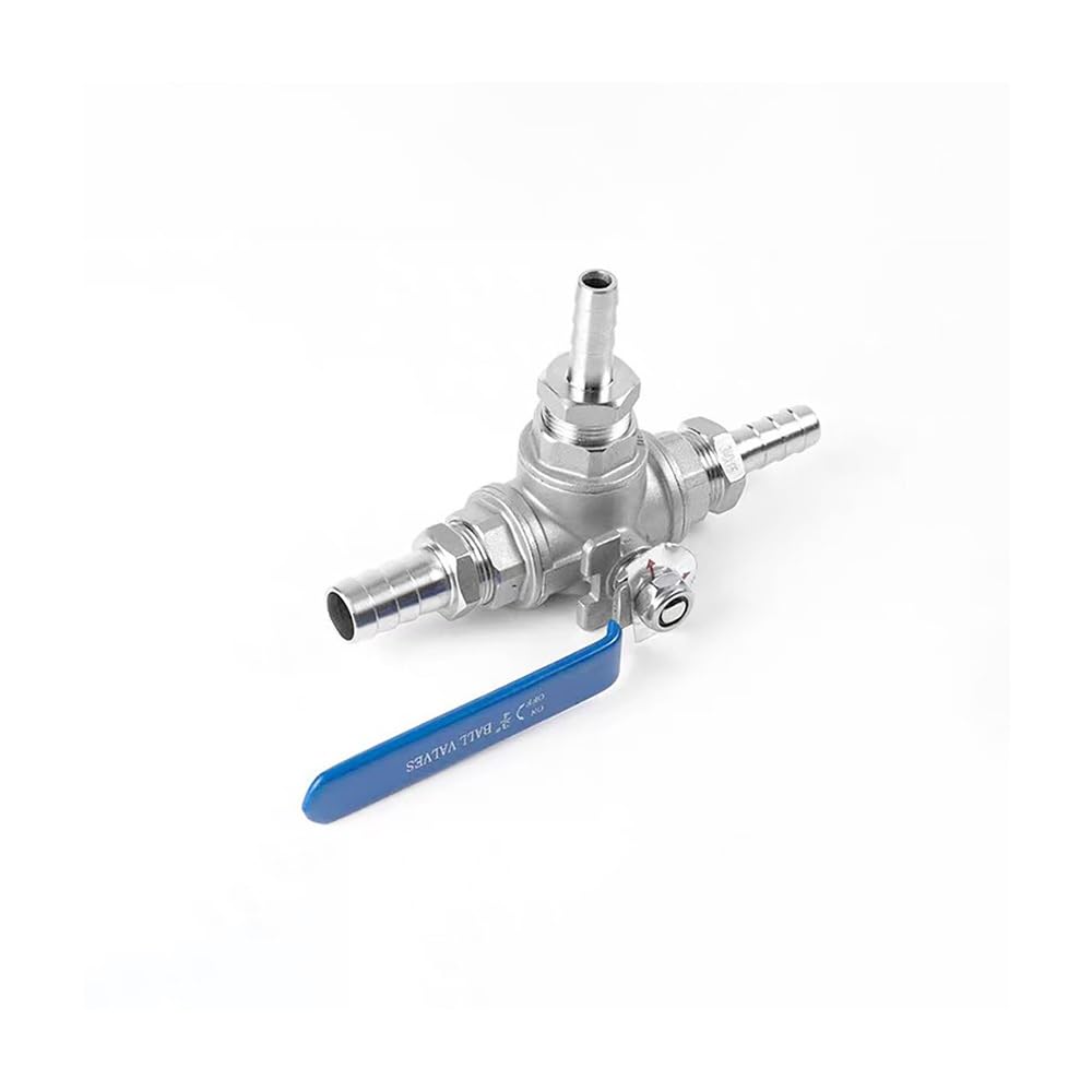 Three Way Drain Ball Valve, 304 Stainless Steel, Multi-Size Hose Barb (6-20mm OD), for Water, Oil, Gas, Low Pressure Applications, 1PC(L-Port,13mm)