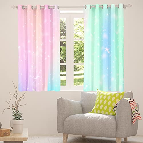 Ombre Curtain Tie Dye Gradient Curtains Girl Batik Window Treatment Rainbow Iridescent Gypsy Curtain Panels Trippy Window Drapes, Pink Purple Blue Print Dorm Decorative Bedroom Kitchen 84"X63" #TOP2