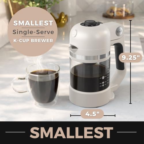 Image of VINCI Micro Cafe Smallest Single-Serve Coffee Brewer | Compatible with Keurig K-Cups, K-Pods | Glass Carafe | Enclosed Brewing for Hotter Coffee | Large Capacity Reusable Filter Cup Included (White)