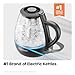 Chefman Electric Kettle with Tea Infuser, 1.7L 1500W, Removable Lid for Easy Cleaning, Boil-Dry Protection, Stainless Steel Filter, BPA Free, Auto Shut Off Hot Water Boiler, Glass Electric Tea Kettle