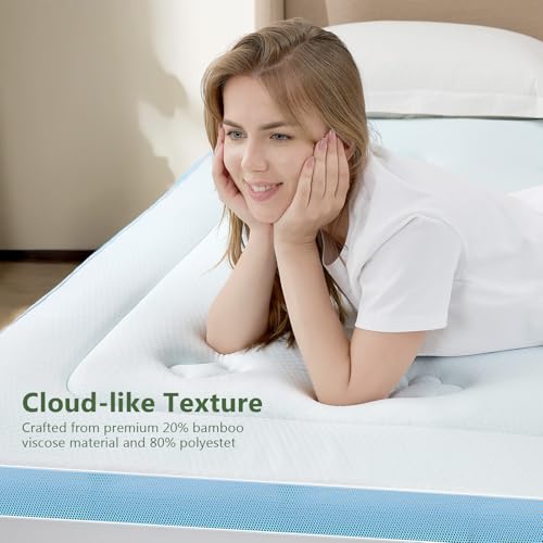 Image of Hansleep Full Size Mattress Topper Memory Foam, Full Foam Mattress Pad | Viscose Derived from Bamboo, Full Bed Pillow Top Mattress Pad Cover for Back Pain Relief and Hot Sleepers, 54 inch x 75 inch, White