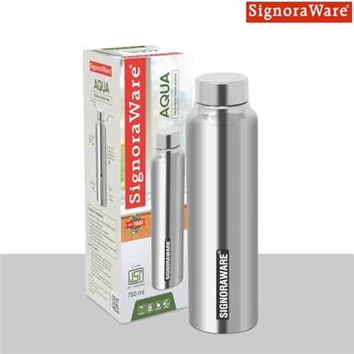 Image of SignoraWare Aqua Single Walled ISI Certified Stainless Steel Bottle With Matte Finish | Airtight & Leakproof | Compact Design | Ideal for School, Home, Office, Yoga, Gym Or Outdoors ( 750ml | Steel )