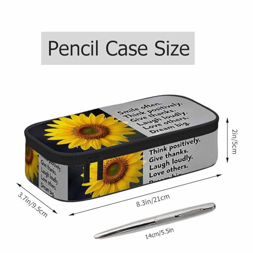 Image of Sunflower Pencil Case Smile Often Think Thanks Laugh Loudly Bright Yellow Flower Pencil Bag Pen Markers Pouch Holder Organizer for Boy Girl School Students