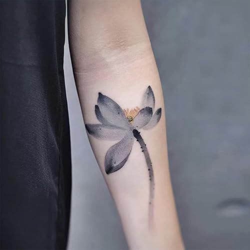 GoDdis Autocolante de tatuagem temporária de lótus de tinta lótus de boneca impermeável feminino de longa duração branco e preto estilo chinês feminino