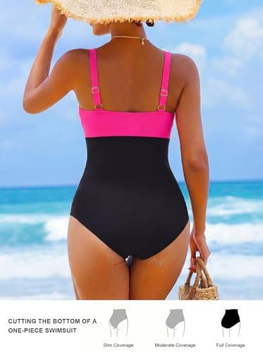 Image of Smismivo Tummy Control Swimsuits for Women Slimming One Piece Bathing Suit Retro Ruched Push Up Vintage Padded Swimwear