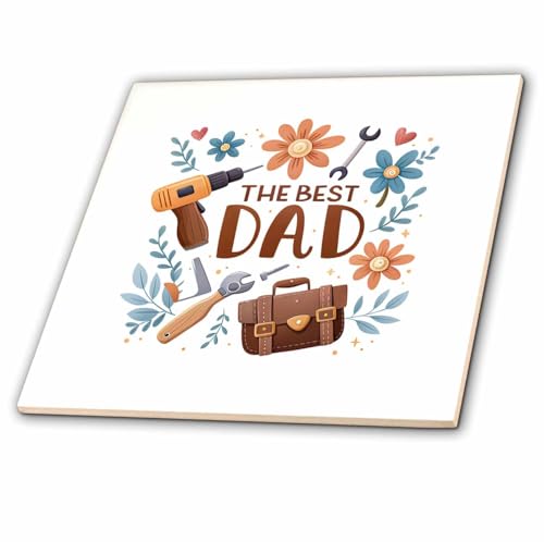 3dRose The Best dad Text, Tools, Flowers, Plants. Fathers Day Elegant Gift 4 Inch Ceramic Tile