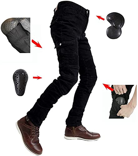 LOMENG Motorcycle Pants Jeans Black Motorbike Riding Pants CE Removable Armored for Men EU30, Black1 - Thumbnail 2