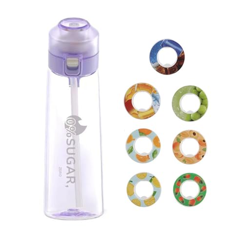 PANGHUBO Air Water Bottle with Flavour Pods, Starter Up Set BPA Free Drinking Bottles with 7 Flavour Pods Scented 0 Sugar Calorie, Water Cup with Straw for Gym School Outdoor (D)