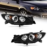 WEELMOTO for 2004-2009 Mazda 3 Sedan Headlight Assembly Replacement for 04-09 Mazda 3 Sedan 4Dr Projector Headlight Replacement Black Housing (Does NOT fit Factory HID Models or Hatchback Models)