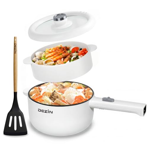 Image of Dezin 2L Hot Pot Electric, Non-Stick Electric Pan, 700W Adjustable Power | Electric Pot for Cooking /Steak /Egg /Fried Rice /Ramen /Soup, Portable Pot for Dorm /RV /Family /Travel /Camping, Include Spatula