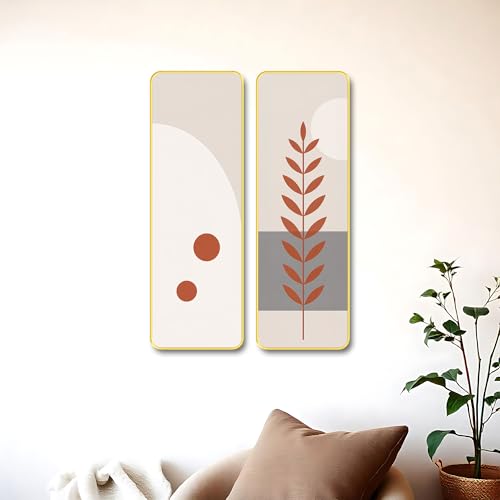 Image of The Castle Decor Modern Boho Wall Art Set of 2 for Living Room | Minimalist Botanical Leaf Painting | Abstract Nordic Wall Decor for Bedroom Office Hallway Home Decoration (Design-4, 12x18 Inch)