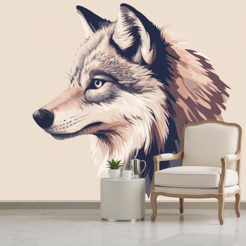 Mural de pared infantil y salón con diseño de lobo gris en gran formato moderno 4