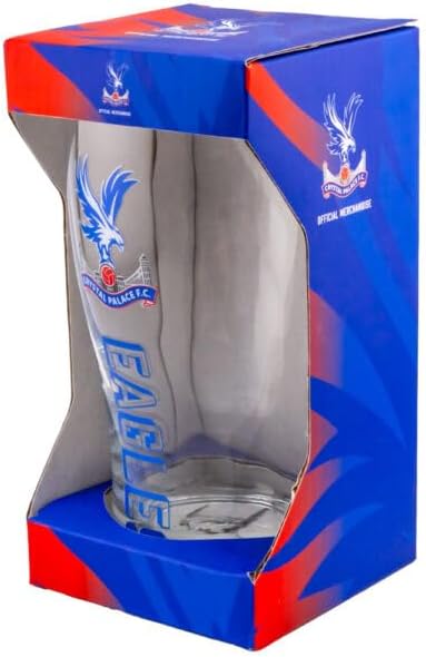 Ran Crystal Palace FC Tulip Pint Glass Official Merchandise, approx 15cm tall, Transparent, TM-02947