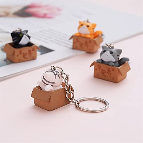 Hongtai Schattige kleine doos kat sleutelhanger vrouwen mannen kawaii kitten auto sleutelhanger mode brief sleutelhanger dierlijke sieraden (Color : Grey) - Image 5