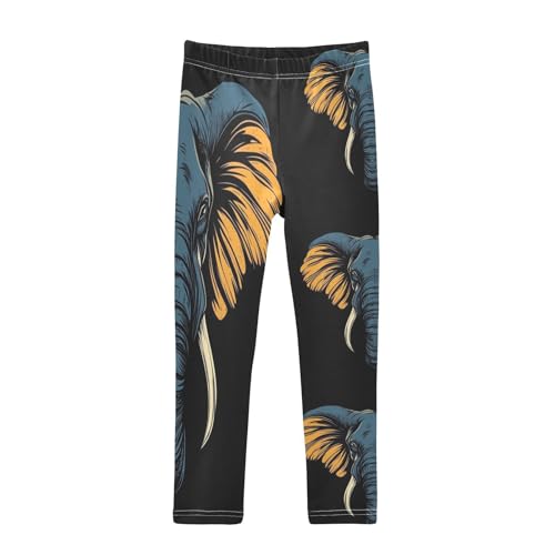 Retro Elephant Animal Girls Casual Leggings for Kids Printed Long Pant Bottoms Stretch and Soft