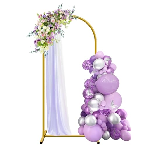 6 ft Arch Backdrop Stand, Wedding Arch Frame, Stable Metal Background Stand with Square Base Ground Nails, for Birthday Party Baby Shower Garland Decoration, Gold