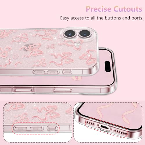 Coque iPhone 16 Plus antichoc souple et transparente à motif noeud rose