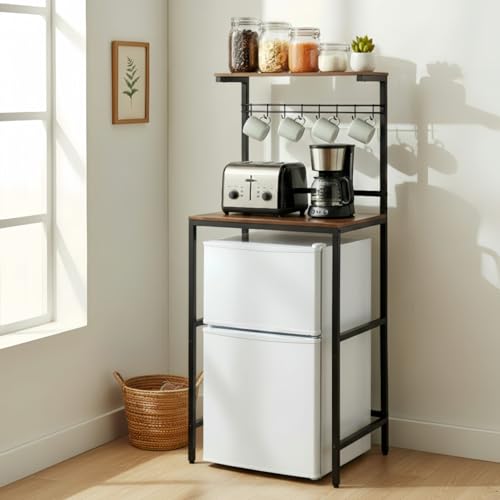 Colingmill 2-Tier Mini Fridge Cabinet with Storage Mini Fridge and Microwave Stand Shelf, Kitchen Microwave Stand Baker Rack, Utility Storage Shelf for Home Dorm Kitchen Saving, Rustic Brown