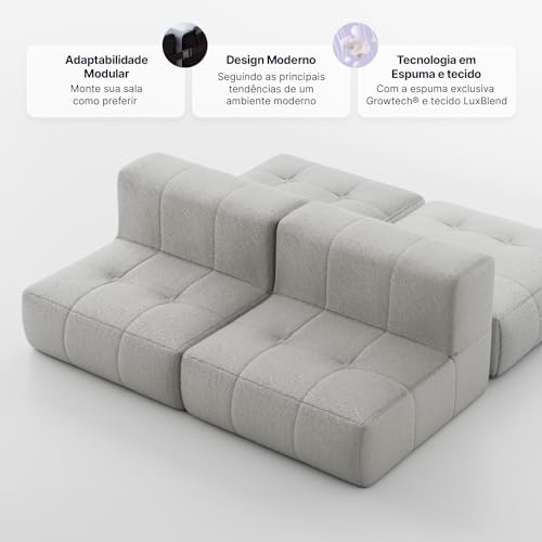 Sofá na Caixa modular 2 lugares em Boucle (Cinza, Sem braços)