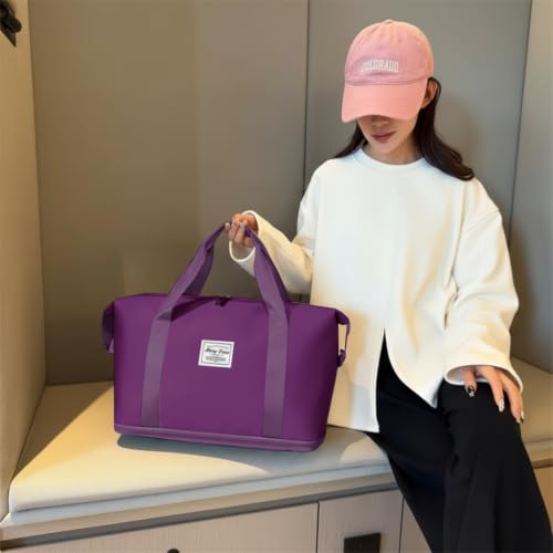 Image of WILDHORN 40 Liters Nylon Expandable Travel Duffle Bag for Men & Women, Waterproof Weekender Luggage Bag, Foldable Gym & Overnight Travel Hand Bag with Wet & Dry Compartment (Purple)