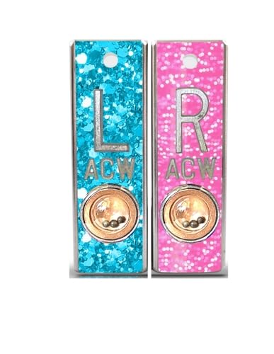 X-Ray Markers, Position Indicator (Aluminum) - Fluorescent Glitter Blue/Pink, Left & Right Set, 1/2" Lead Letters "L" & "R"