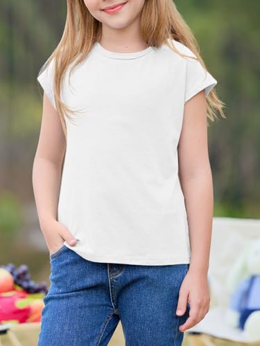 Image of Imily Bela Girls Short Sleeve T Shirts Crew Neck Cap Sleeve Tank Tops Casual Loose Summer Shirt Kids 5-14 Years