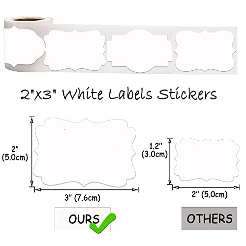 Salemar White Labels Stickers, 2X3 Inch Fancy Shape Stickers Labels For Essential Oil Bottle Or Food Jars Holiday Present Stickers Kraft Christmas Gift Tags Stickers,200Pcs(White) #TOP1