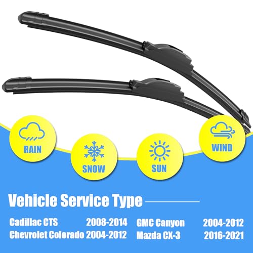 Image of Gavimnal 22 inch+19 inch Silicone Wiper Blades Replacement For Cadillac CTS 2008-2014 /Chevrolet Colorado 2004-2012 /GMC Canyon 2004-2012 /Mazda CX-3 2016-2021,All-Season Front Windshield Wiper Blades(Set of 2)