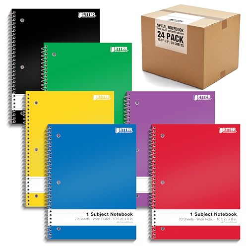 Carnet à spirales Better Office Products lot de 24 grand cahier ligné 70 feuilles assorties