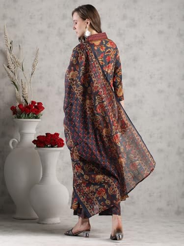 Image of GoSriKi Women's Rayon Viscose Anarkali Printed Kurta with Palazzo & Dupatta