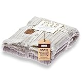 Gold Case Throw Blanket for Couch – 100% Recycled Turkish Cotton Blankets & Throws – Elegant Decorative Throw Blankets for Living Room Sofa – Woven Throws for Couch – Vintage Beige – 50x60