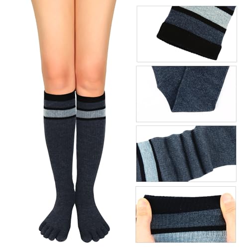 Image of Benefeet Sox Womens Knee High Toe Socks Non Slip Long Toe Socks Unisex Five Finger Socks Knee High Yoga Socks with Grips