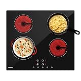 Glaskeramikkochfeld 4 platten, WEHIMO Glaskeramikkochfeld 60cm, 6000W, 4 Kochzonen mit dualkochzone, 9 Stufen, Kindersicherung, Timer, Einbau Rahmenlos Keramikkochfeld, Geeignet für Alle Töpfe