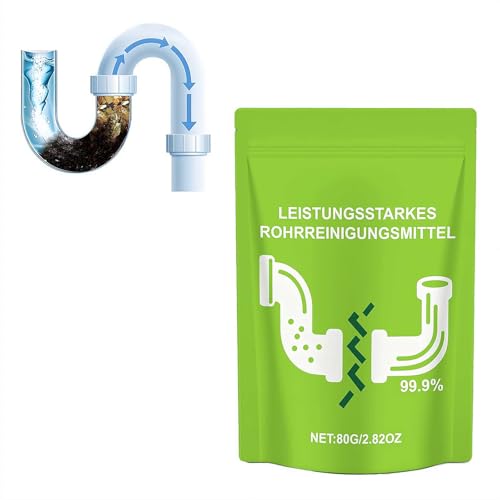 Potente polvere di dragaggio per tubazioni, polvere detergente per lavello e scarico, polvere per sbloccare tubi da 80 g, potente agente di dragaggio per tubi, detergente schiumogeno veloce per cucina