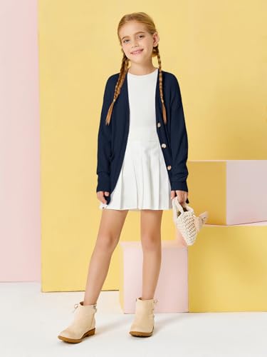 Image of Girls Cardigans Kids Fashion Open Front Long Sleeve Knit Sweaters Outerwear with Pockets 5-14 Years