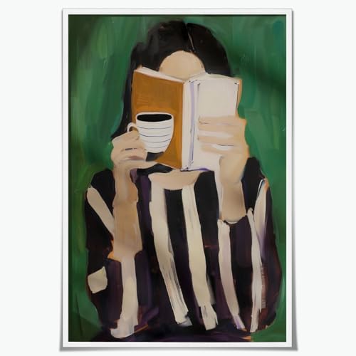 Woman Reading Book Canvas Wall Art Print Emerald Green Feminine