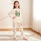 6-7 Beige Outfits 67 Kid Christmas Sets 6 7 Meme Funny 𝙋𝙖𝙟𝙖𝙢As 2 Piece Six Seven Winter Long Sleeve Top And Pants Set For Kids 2-14 Y