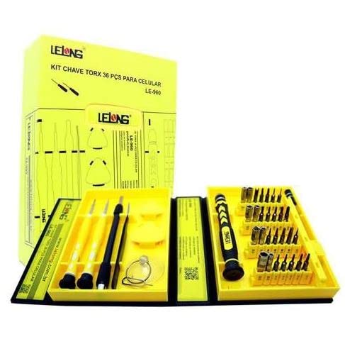 KIT COMPLETO DE CHAVES PARA ABRIR E REPARAR CELULAR COM 36 PEÇAS COM PINÇA E PALHETAS PARA IPHONE, I