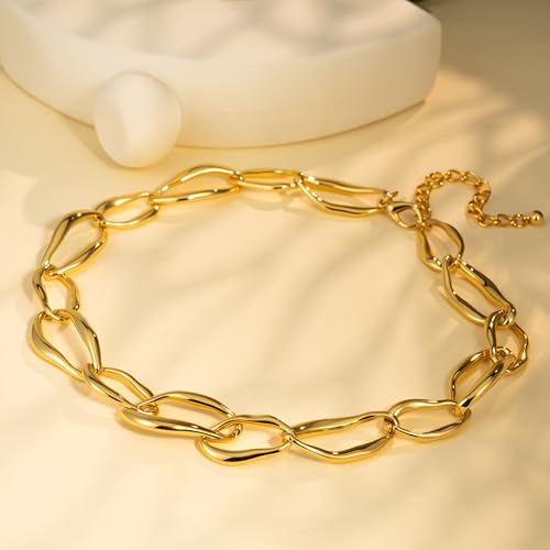 Chunky Gold Necklace 18k Real Gold Plated Chunky Chain Link Necklace for Women Long Statement Necklace for Women Adjustable Length 50+10CM4